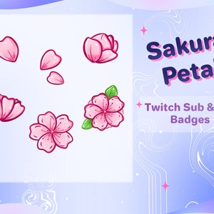 桜の花びらの Twitch サブ & ビット バッジ // 6 つのかわいいピンクの桜のつぼみ // Twitch アフィリエイト/パートナー向けの桜ロイヤルティ バッジ パック