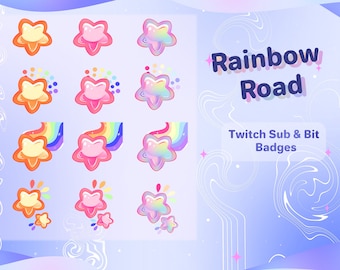 Rainbow Road Twitch Sub Badges // Pack of 12 Colorful Star Badges // Cosmic Celestial Loyalty Badge Pack for Twitch Affiliates/ Partners