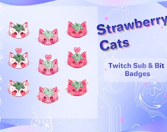Cute Strawberry Cats Twitch Sub Badges // Pack of 9 Kawaii Pink Kitten Twitch Loyalty Badges
