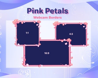 Pink Petals Twitch Webcam Borders / 3 Pastel Pink Blossom Stream Borders / Falling Pink Petals OBS Twitch Webcam Overlay Frame