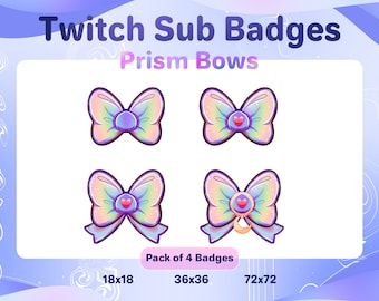 Prism Bows Twitch Sub & Bit Badges // Pack of 4 Magical Rainbow Sub Badges for Streamers