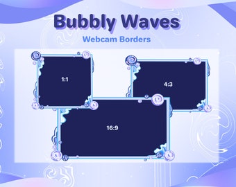 Bubbly Waves Twitch Webcam Borders / 3 Pastel Ocean OBS Twitch Webcam Overlay Pack for Streamers