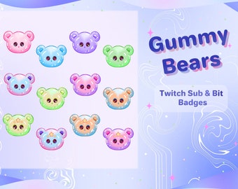 Gummy Bears Twitch Sub Badges // 12 Pack of Rainbow Bear Twitch Loyalty Badges