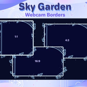 Obramowania kamer internetowych Sky Garden dla Twitch // Zestaw 3 ramek kamer internetowych z motywem roślin // Ramka nakładki na kamerę internetową OBS Twitch o botanicznych niebieskich liściach