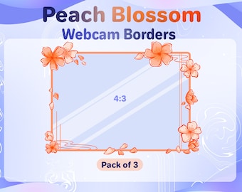 Peach Blossom Webcam Borders for Twitch // Pack of 3 Peach Flowers Webcam Frames // Peach Cherry Blossoms OBS Twitch Webcam Overlay Frame