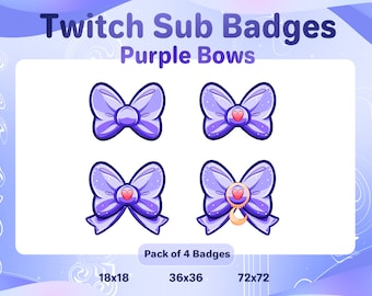 Purple Bows Twitch Sub & Bit Badges// 4 Cute Purple Magical Bows // Heart Bow Sub Badges // Kawaii Purple Celestial Bow Loyalty Badge Pack