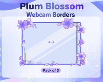 Plum Blossom Webcam Borders for Twitch // 3 Purple Cherry Blossom Webcam Overlay // Purple Sakura OBS Webcam Frame for Twitch Streamers