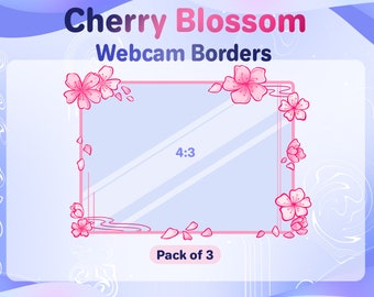 Cherry Blossom Webcam Borders for Twitch // Pack of 3 Floral Japanese Sakura Stream Overlays // Kawaii Pink OBS Webcam Frame for Twitch