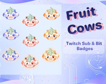 Fruit Cows Twitch Sub Badges // Pack of 9 Fruit Cows Badges // Loyalty Badge Pack for Twitch Streamer Affiliates/ Partners