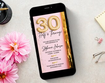 Thirty Flirty and Thriving, 30th Birthday Invitation Template, iPhone Template, Thirteen Going On 30, Evite, Printable, Digital Download