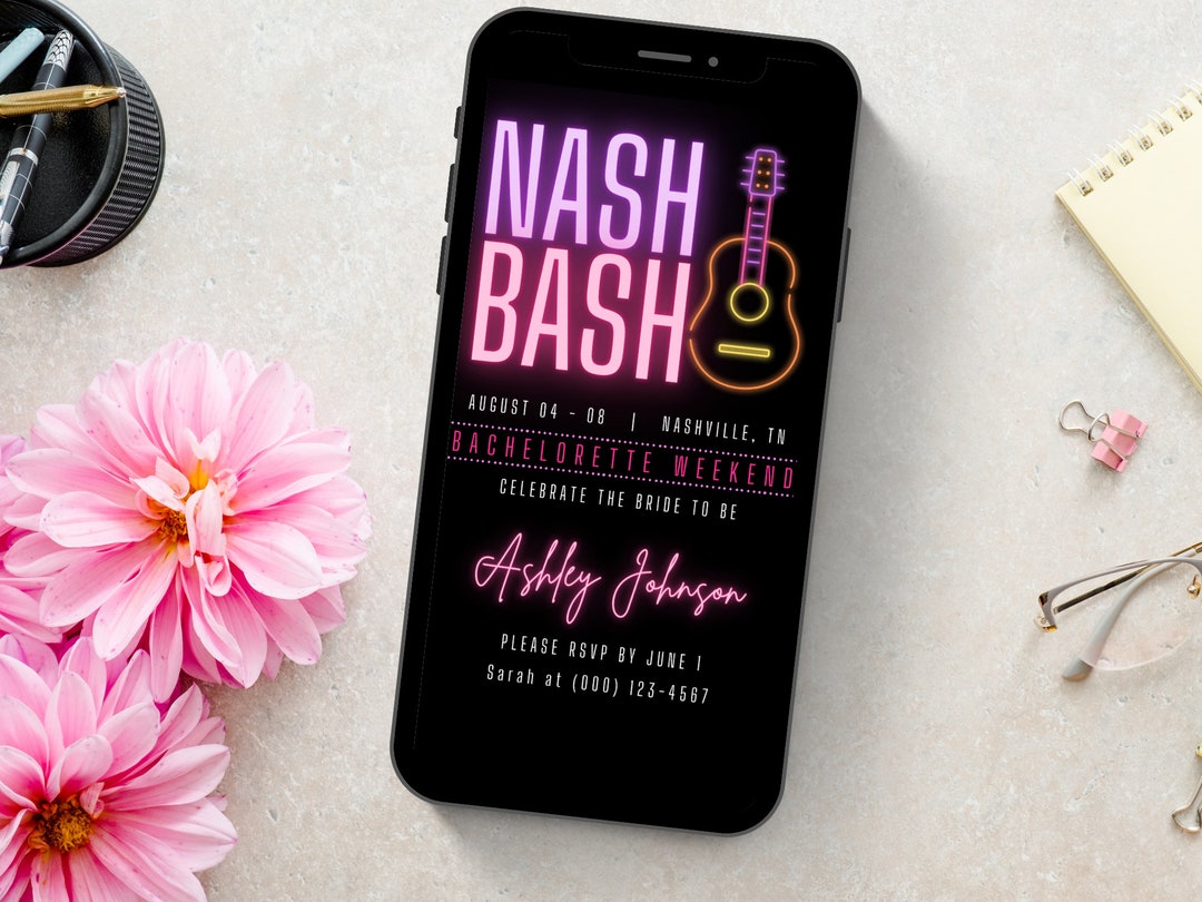 Nashville Invitation & Itinerary Template, Neon Itinerary, Bachelorette