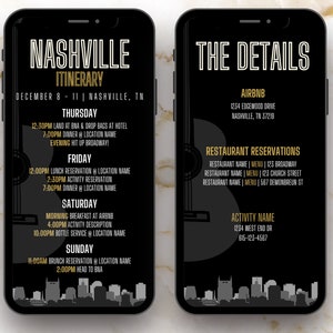 Itinerary Template Nashville, Black and Gold, Editable on Canva, Printable, Digital Download