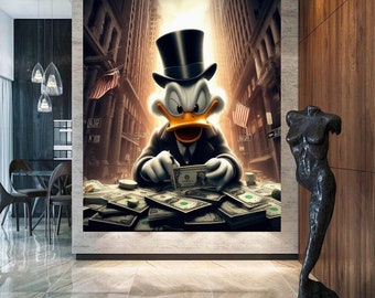 Scrooge Mcduck at Wall street gold dollars Printable art Contemporary art Wall art Office wall art Modern digital art Inspirational wall art