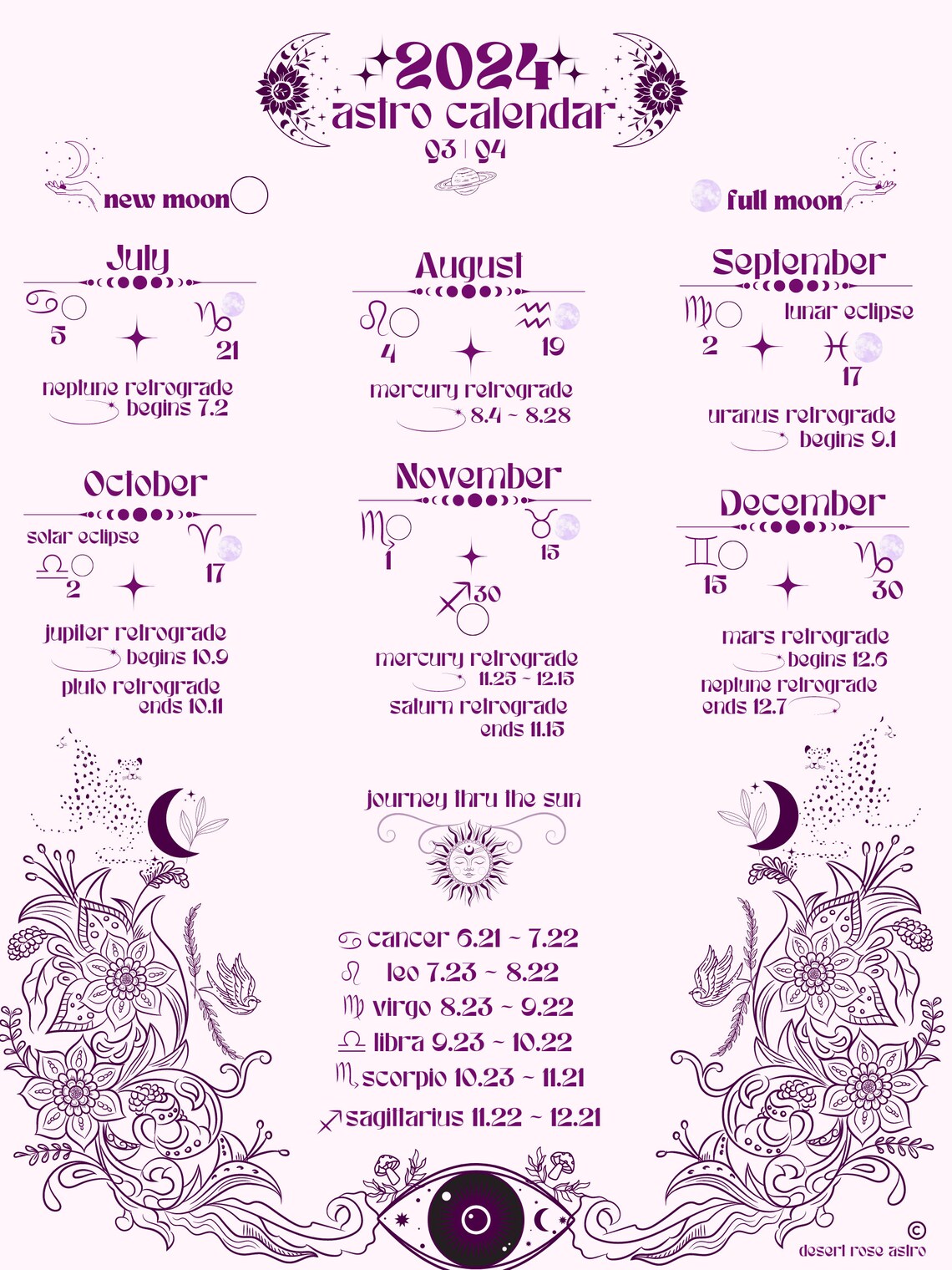 2024 Astrology Calendar 2024 Moon Calendar Zodiac Calendar Etsy