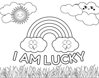 Coloring Sheet “I Am Lucky”, Positive Affirmations for stress relief, adult or kid coloring activity