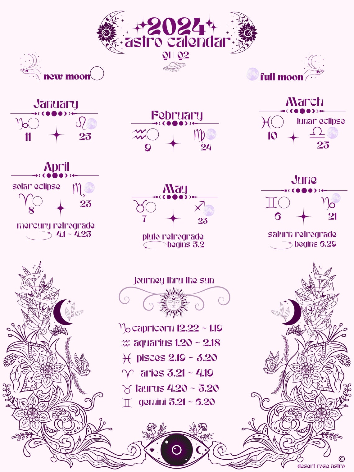 2024 Astrology Calendar 2024 Moon Calendar Zodiac Calendar Etsy