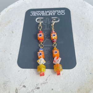 Orange Dangly Geometric Millefiori Earrings