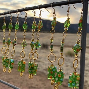 Green Dangly Millefiori Earrings