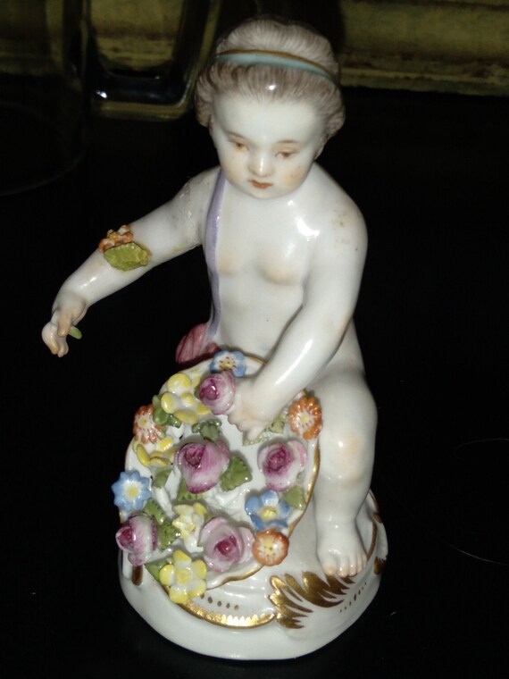 Meissen Boy With Flower Basket Porcelain Figurine, 1880. - Etsy