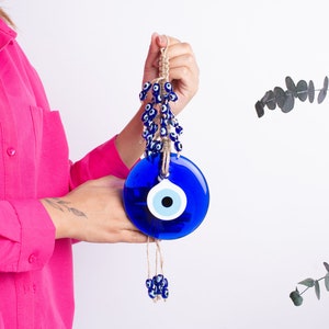Blauw boze oog muur decor, muur hangen, muur ornamenten, nieuw huis cadeau, woondecoratie, huisbescherming, geluk, boze oog kralen, bedelkralen