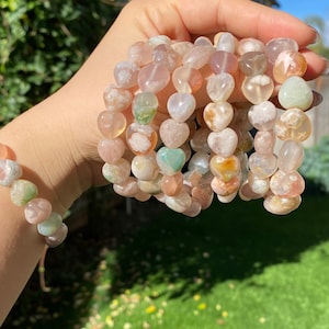 Heart-Shaped Cherry Blossom Agate Bracelet | Flower Agate Bracelet |Healing Love Energy | best Valentine's Day gift | 樱花玛瑙 | サクラアゲート