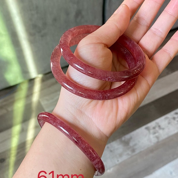 Natural Strawberry Quartz Bangle Bracelet | Healing Crystal - Emotional Protection & Attraction of Love