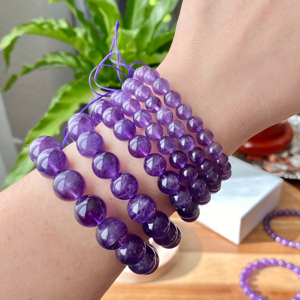 Grade AA+  Natural Amethyst Brazil round bead bracelet,Deep purple  7mm 8mm 9mm 11mm 13mm,Healing Crystals, Great Gift for Men & Women
