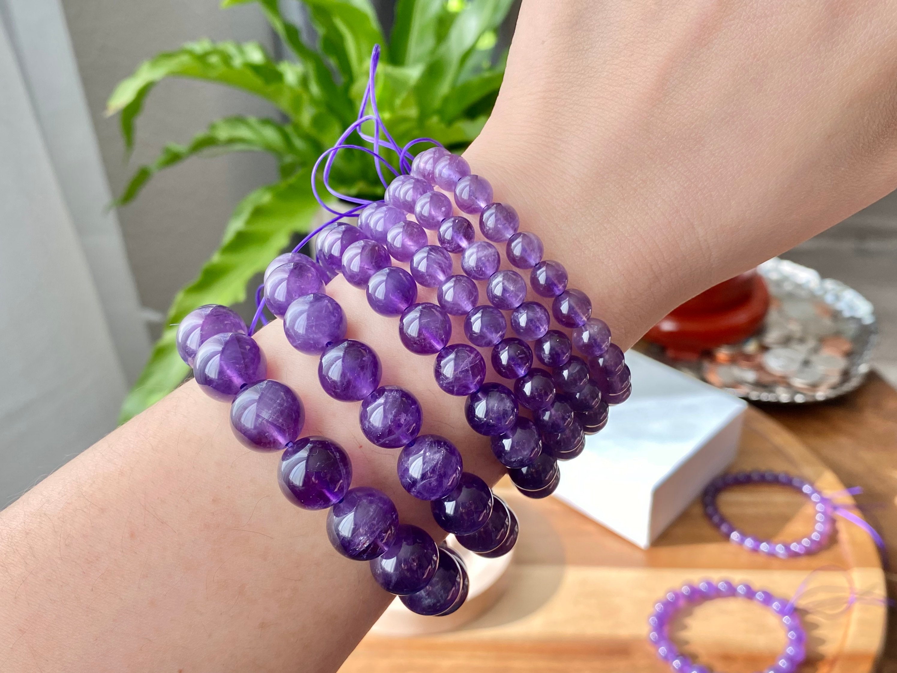 11mm Genuine Natural Purple Amethyst Crystal Beads Bracelet