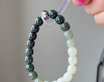 Authentic Gradient Green to White Hetian Jade  Bracelet - Natural Jadeite, Genuine Hetian Jade, Jade Jewelry, Handcrafted Jade for Women