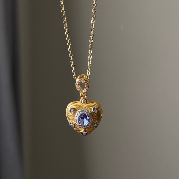 Natural top grade tanzanite sterling silver 18K gold plated heart shape necklace pendant-gift for her,anniversary gift