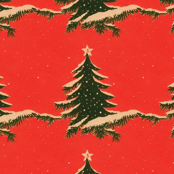 Christmas Tree Wrapping Paper | 1950s Holiday Gift Wrap | Vintage Christmas