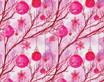 Pink Wrapping Paper: Christmas Ornaments and Snowflakes
