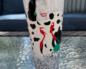 Cruella Starbucks Snowglobe Tumbler, Starbucks Snowglobe Tumbler, Disney Inspired, Glitter Tumbler,