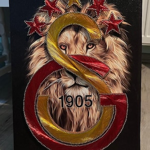 Galatasaray väggdekor, handgjord filografi med lejon på canvas, konst från GS 1905, fotbollsfanpresent, turkisk heminredning, fars dag-present