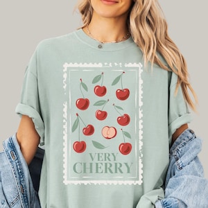 Comfort Colors Cherry Shirt: Vintage Fruit Stamp Graphic Tee