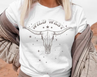 Wild West Bull Skull Tee: Western Cowgirl Oversized Shirt