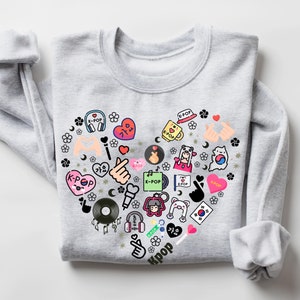K pop Sweatshirt K-pop Shirt Heart Crewneck K pop Merch Gift for Her K-pop Gift Korean Fashion K pop Fan Love Graphic Sweatshirts Stan Gift