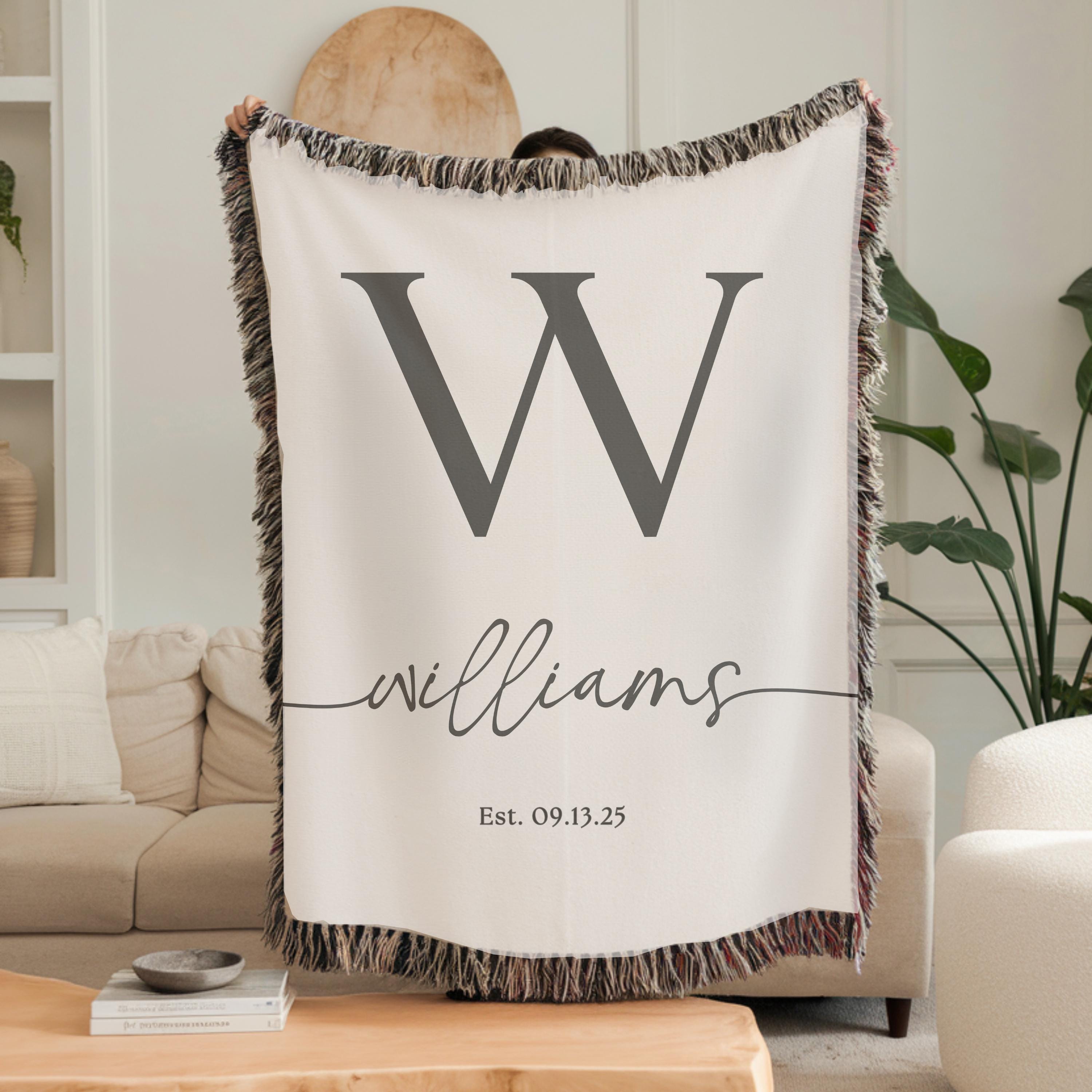Personalized Throw Blanket Cotton Anniversary Gift Established Date Wedding Gift Second Anniversary Gift for Wife Gift for Couples Initial