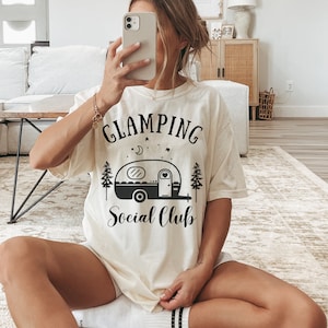 Glamping Shirt Camping Bachelorette Girls Trip Shirts Glamping Shirts Funny Camping Shirts One Happy Camper RV Camping Shirt Glamper Gift