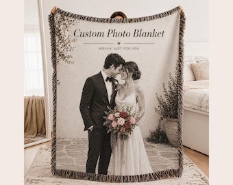 CUSTOM Wedding Photo Blanket, Personalized Couple Blanket, Woven Keepsake Gift, Anniversary or Newlywed Gift, Picture Throw Blanket