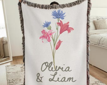 Personalized Couple Woven Blanket, Custom Names & Date, Cotton 2nd Anniversary Gift, Wedding Wall Hanging Home Decor
