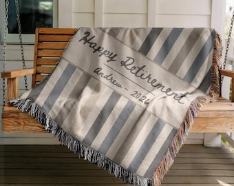 Retirement Blanket Gift for Women Men, Personalized Woven Throw, Custom Coworker Farewell Present, Boss Nurse Teacher Retirement Gift