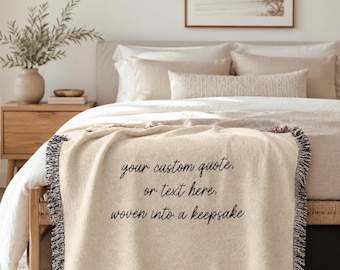 Custom Text Woven Blanket, Personalized Throw, Sentimental Gift for Mom, Customized Quote Home Decor, Wedding Anniversary Gift