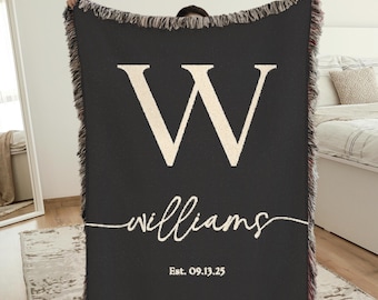 Personalized Throw Blanket Cotton Anniversary Gift Established Date Wedding Gift Second Anniversary Gift for Wife Gift for Couples Initial
