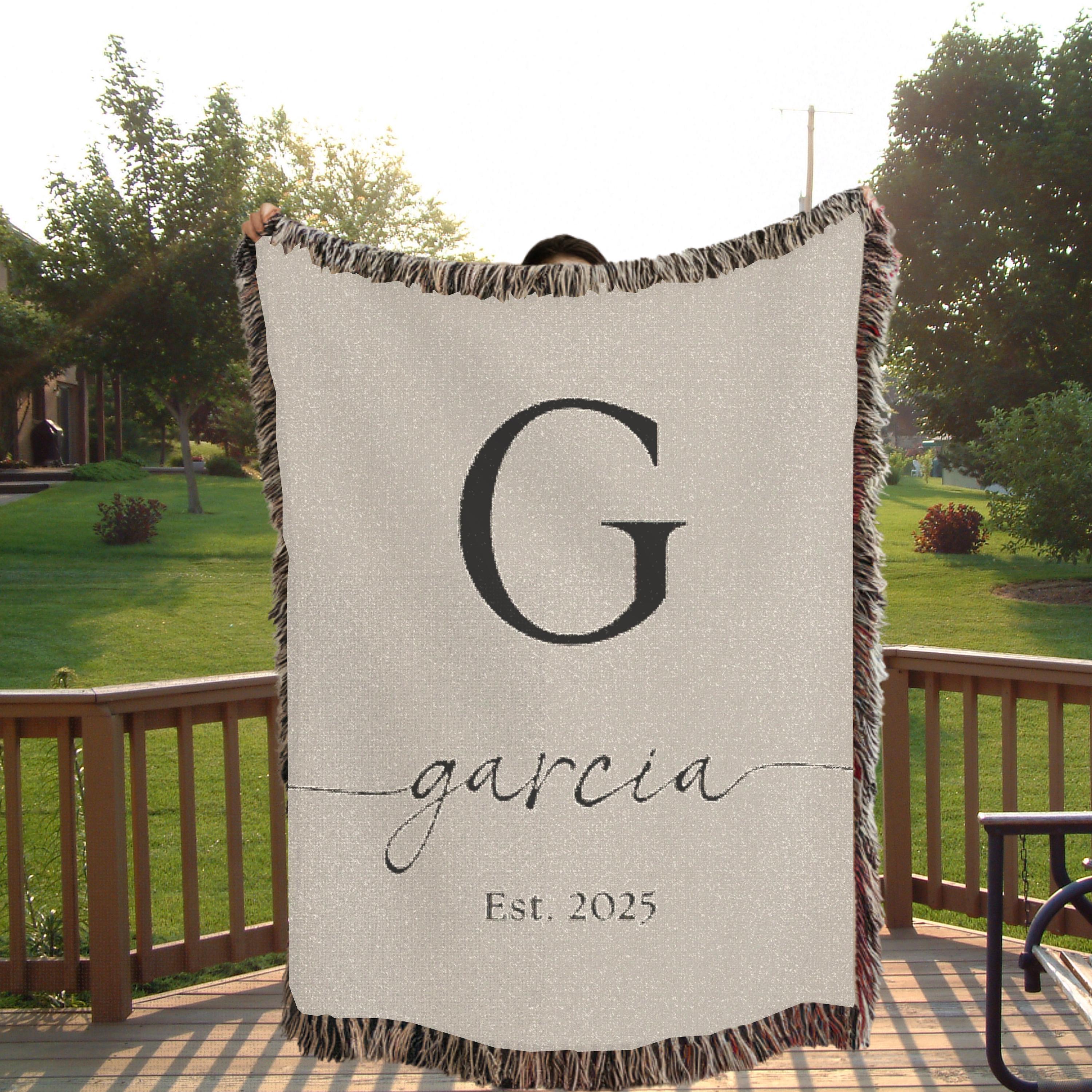 Personalized Throw Blanket Cotton Anniversary Gift Established Date Wedding Gift Second Anniversary Gift for Wife Gift for Couples Initial