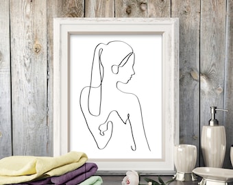 Female Line Art One Line Drawing - Printable Digital Art Prints - Woman Line Drawing Continuous Single Line Art, Minimal Line Art - White