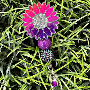 Sunflower Badge Reel - Rainbow Sunflower ID Clip- Retractable Badge Holder- Floral ID Holder- Nurse Gift- Teacher Gift