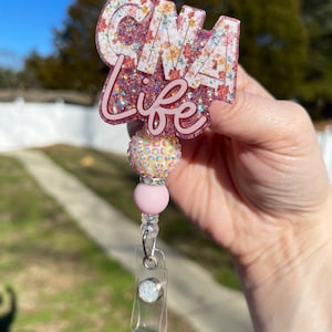 CNA Badge Reel - Certified Nursing Assistant Print ID Clip- Nurse Badge Holder-  Floral ID Holder- Nurse Gift- Medical keycard Holder-