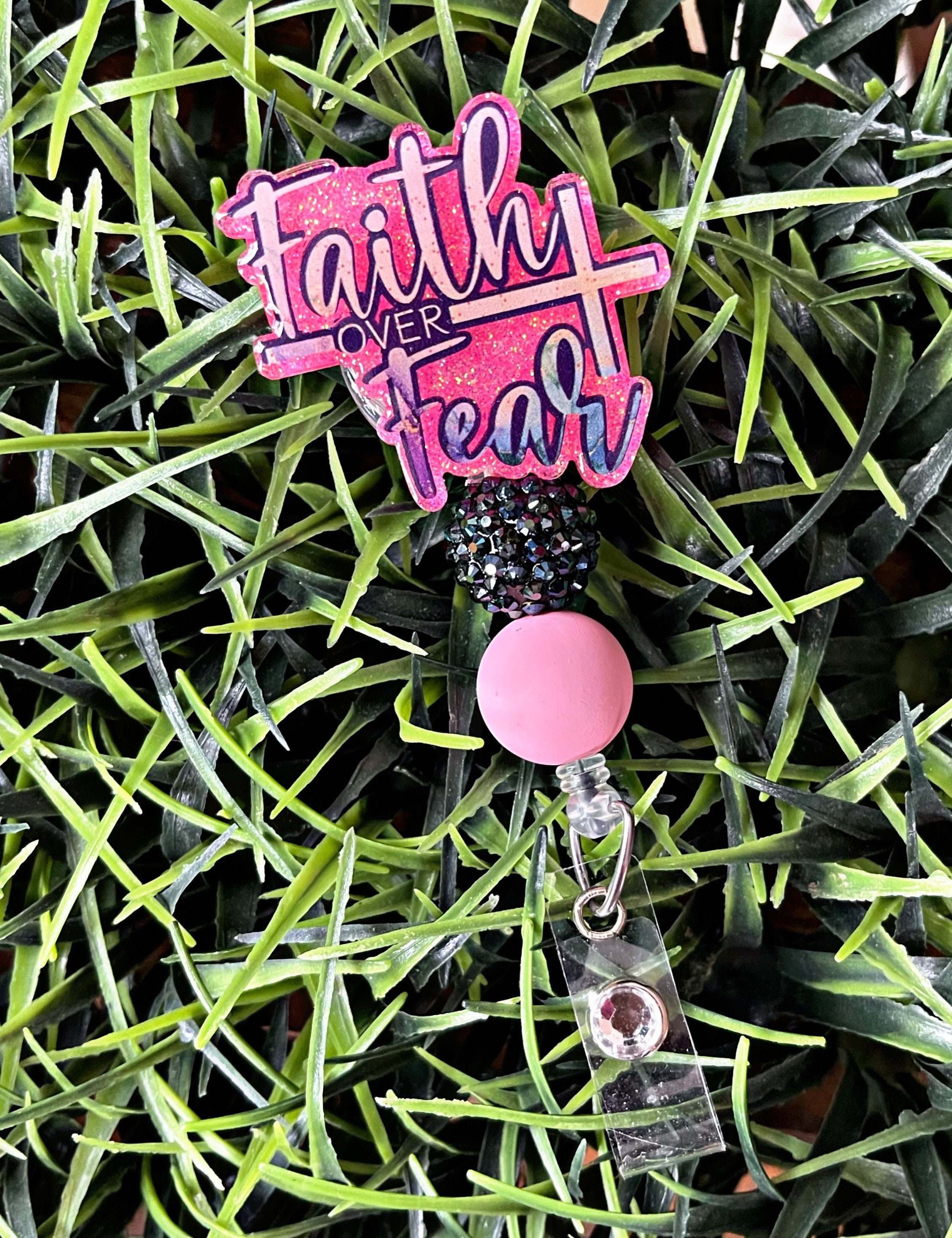 Pink Faith Over Fear Badge Reel Cross ID Clip Glittered Badge Holder  Religious Medical ID Holder Nurse Gift Dental Gift 