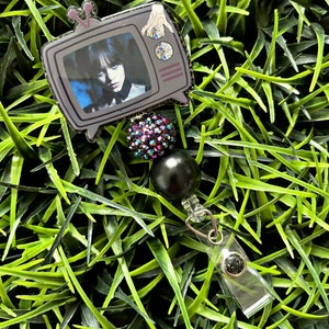 Gothic Girl Badge Reel - Dance Dance ID Clip- Goo Goo Muck Badge Holder-    ID Holder- Nurse Gift- Teacher Gift- Vintage TV